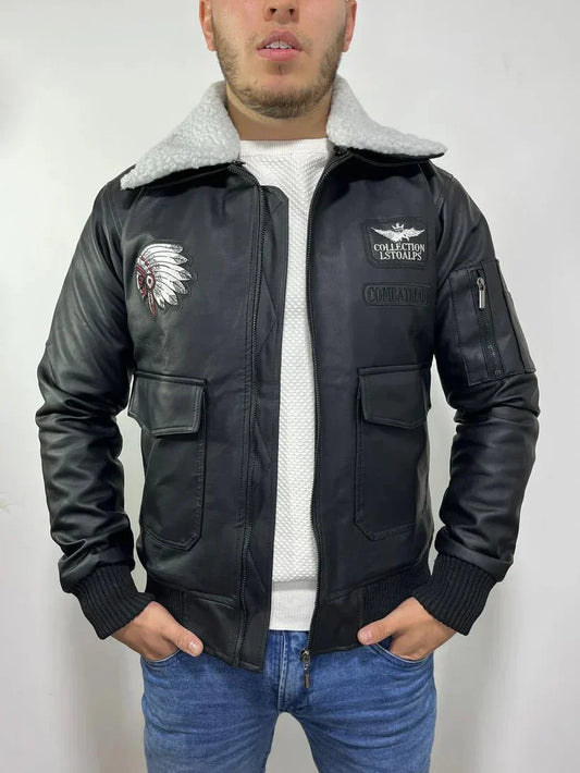 CHAQUETA BELMONT INDIAN - Cuero Dacota + Lana de Carnero - Shopping Madrid Imports